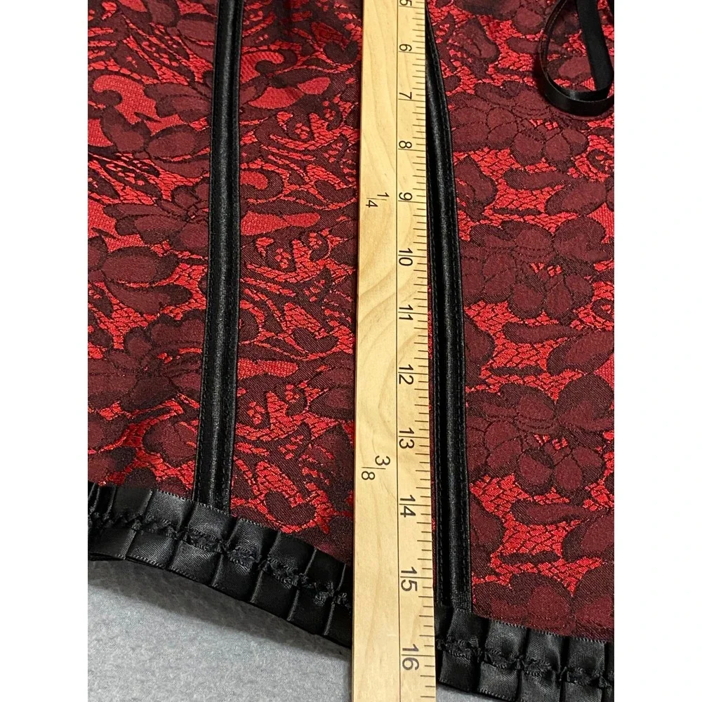 Red Black Floral Lace Boned Corset Top Gothic Steampunk Lace Up Back XL-2XL - Picture 5 of 12